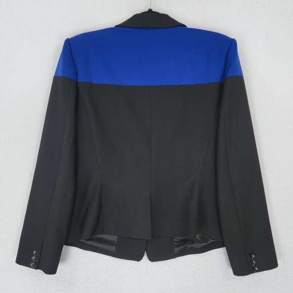 BCBG MAXAZRIA Jacket Womens Large Black Blue Single Button Blazer Career Office - Picture 10 of 11